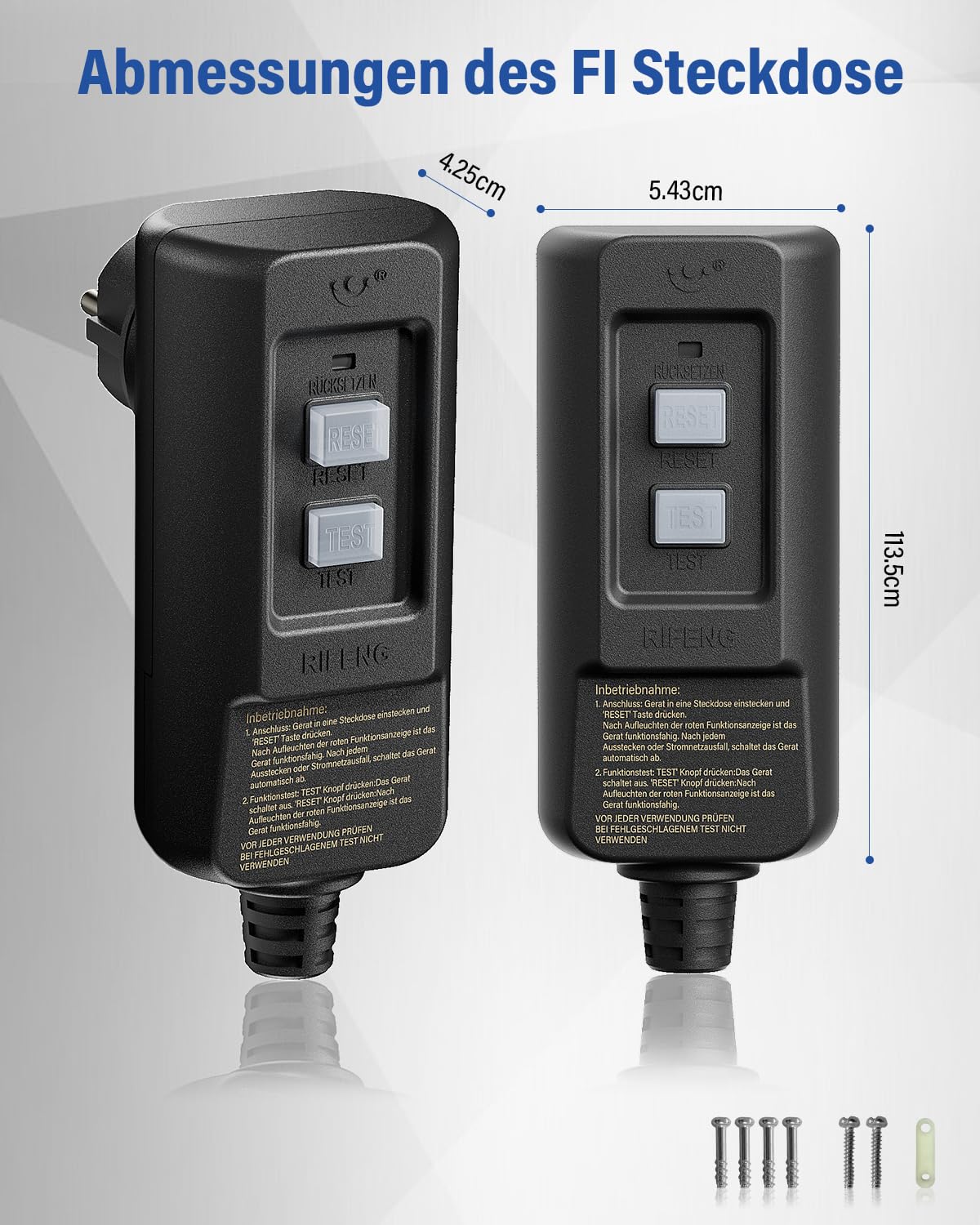 PRCD Fiche de protection personnelle 30 mA, 230 V/16 A FI - Conforme à la norme EN 61008/61009, avec affichage et bouton de test, IP54 - Pour la maison, le jardin et les appareils médicaux