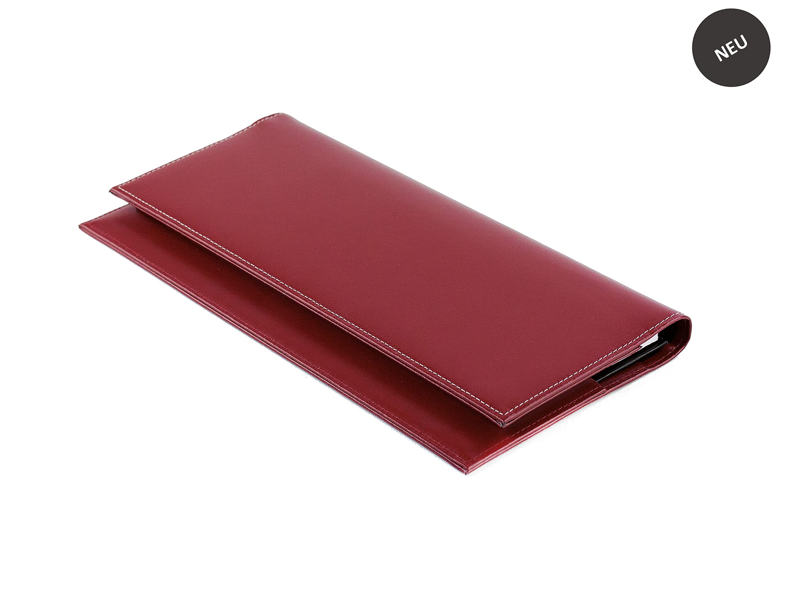 DELMON VARONE - Tischquerkalender 2027 Cambridge Top Grain Leder Rot - Tischkalender Quer 1 Woche auf 2 Seiten - Echtleder Wochenplaner Kalender - Büro & Schreibtisch Wochenkalender Organizer