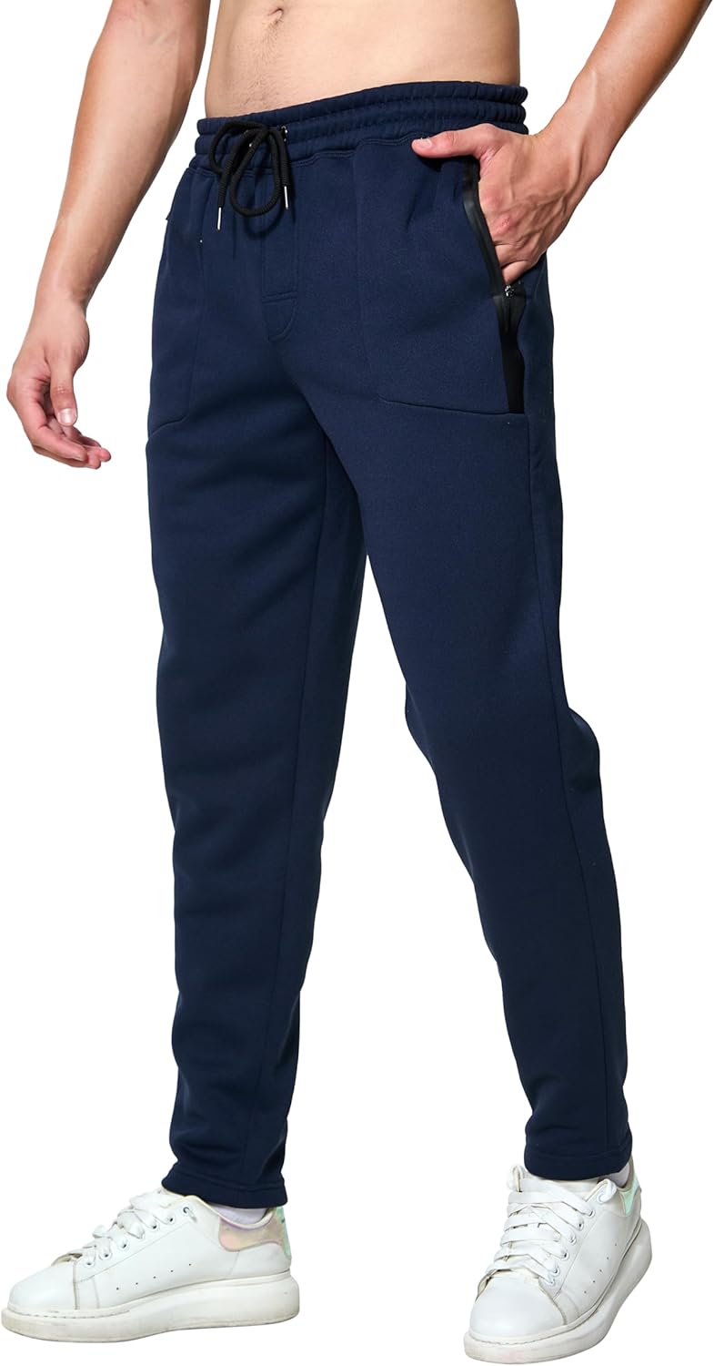 Mens Fleece Athletic Jogger Workout Open Bottom Sweatpants with Zipper Pockets and Drawstring - Image 6