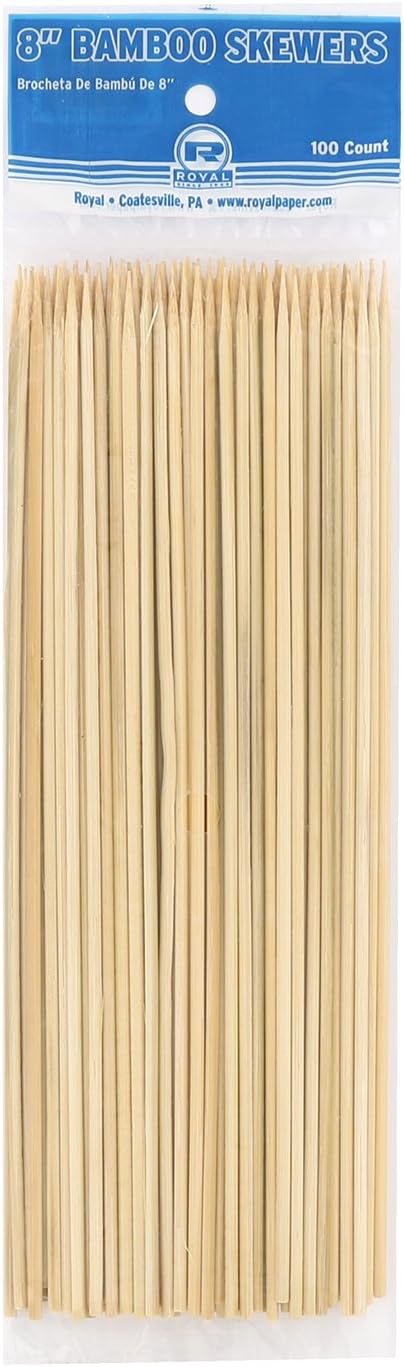 Royal 8 Inch Bamboo Skewers, Round, for Grilling Meat, Satays, and Skewered Vegetables, Case of 19,200