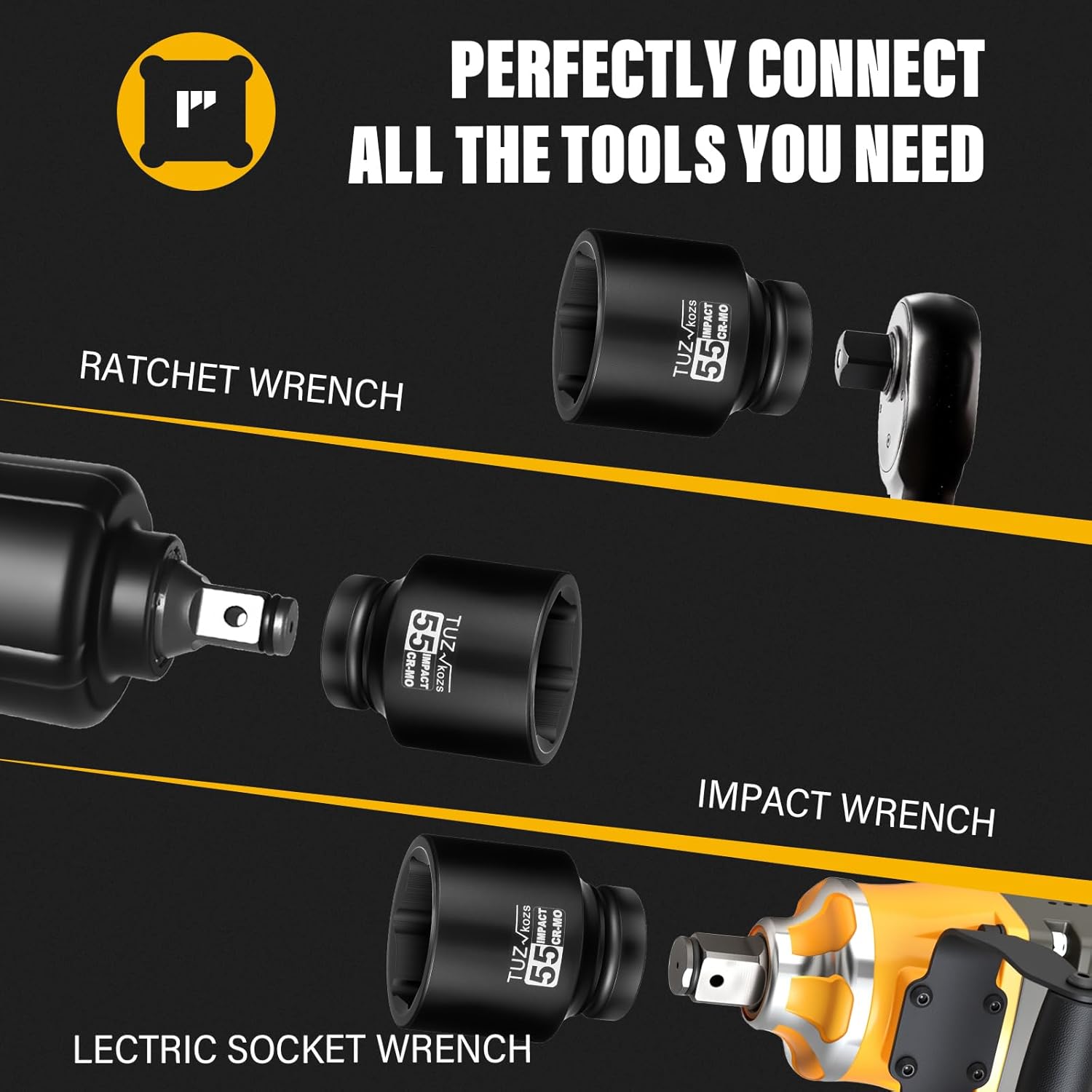 1 Inch Drive 55mm Deep Metric Impact Socket,CR-MO,6 Point Radius Corner Design,Square Chamfered Opening,Axle Nut Impact Grade Socket for Easy Removal
