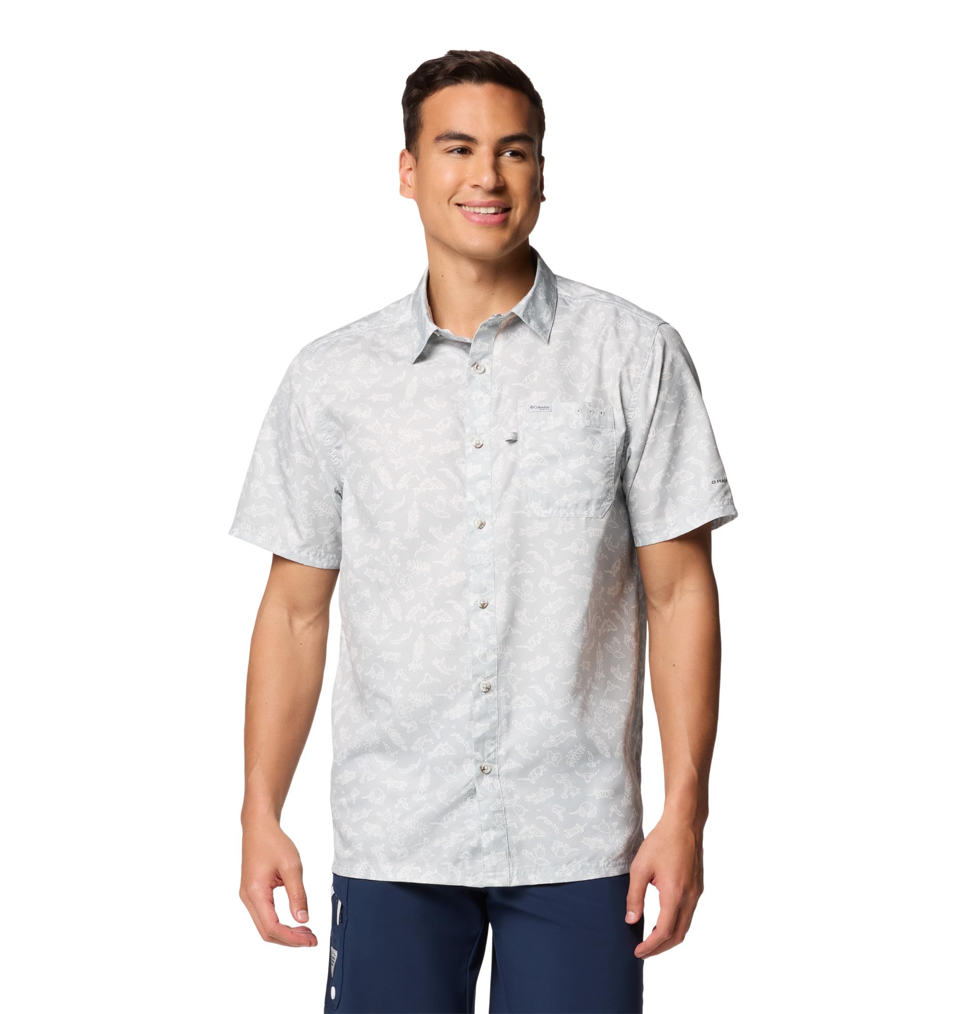 Columbia Men's Super Slack Tide™ Camp Shirt, Cool Grey Texas Time, Medium