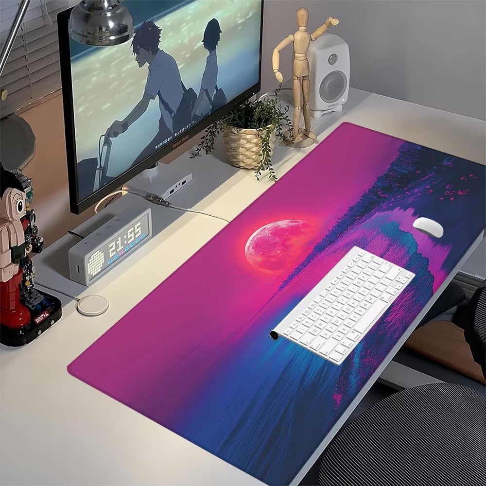 Viola Tappetino Mouse XXL 1000x500x3mm, Gaming Tappetino Mouse Tramonto Mousepad con Base in Impermeabile Gomma Antiscivolo per Tastiera Computer Ufficio Idea Regalo Festa del Papà e Compleanno X-988