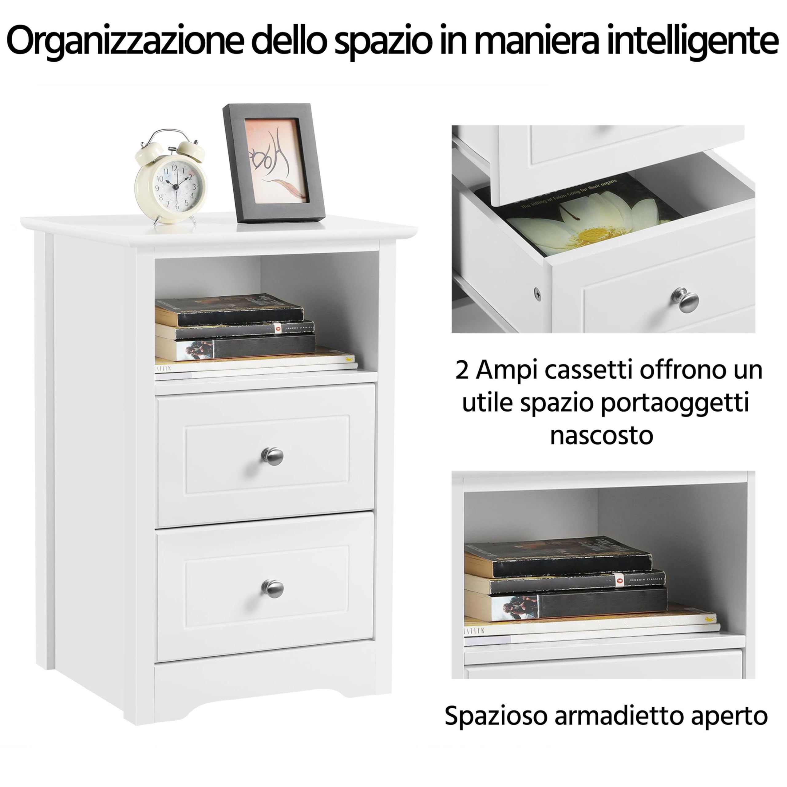 Yaheetech 2 Comodini Camera da Letto Comodino Cameretta 60 × 40 × 35 cm | Comodino Moderno con 2 Cassetti Ampi, Spazio Interno Generoso, Tavolino Lato per Cameretta e Divano Soggiorno