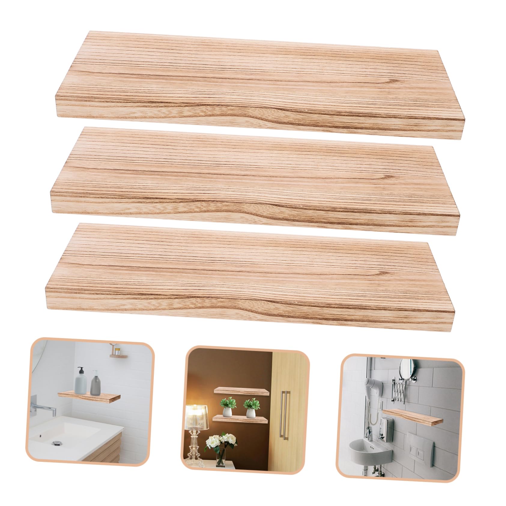 3piezas Estantes Flotantes De Madera Natural Diseño Elegante Almacenamiento Pared para Salón y Cocina De Resistente y Funcional