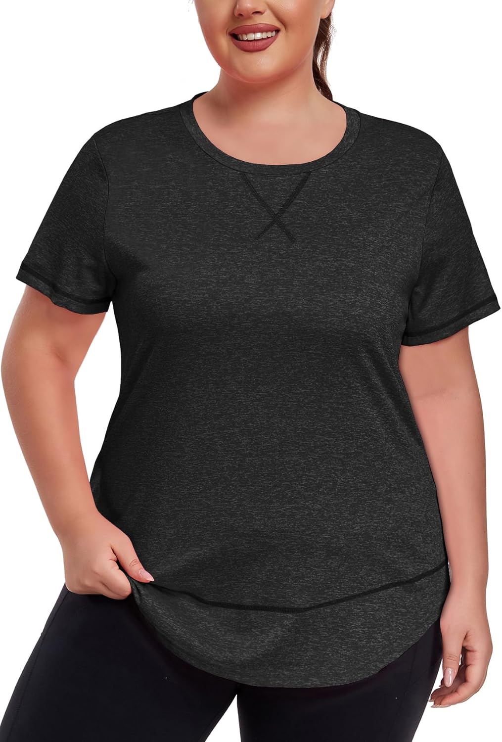 Women's Plus Size Workout Tops Short Sleeve Loose fit Shirts Athletic Gym Yoga Clothing - Image 2