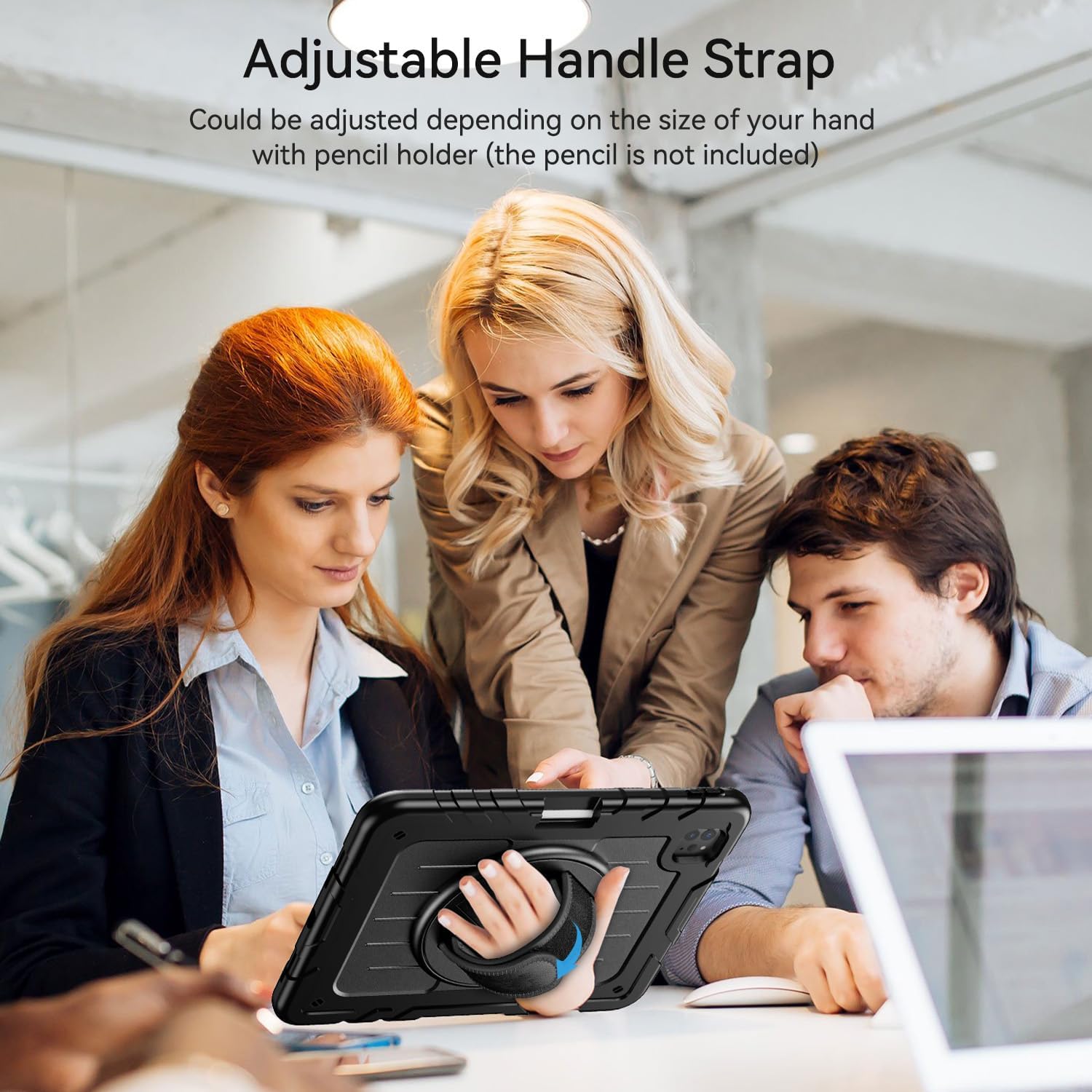 iPad Pro 11 inch Case 4th/3rd/2nd/1st Gen 2022/2021/2020/2018, Heavy-Duty Rotating Stand Protective Cover + Pencil Holder, with Hand Strap/Shoulder Straps Case for iPad Pro 11-inch, Black