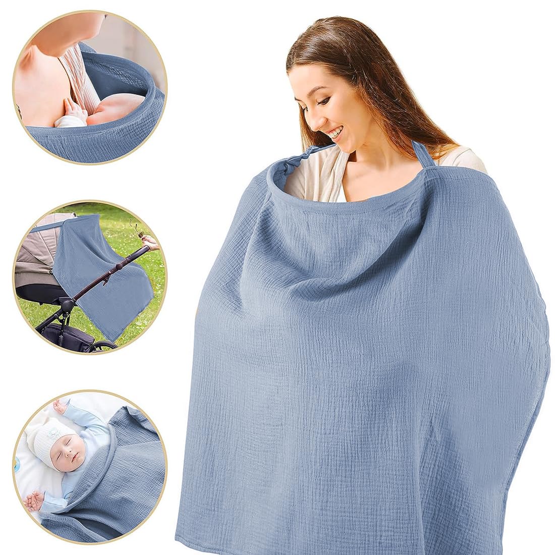 1 Artículo 75 * 95CM Funda de Muselina para Bebé Funda de Lactancia Transpirable con Círculo Rígido para Delantal de Lactancia de Madre Azul