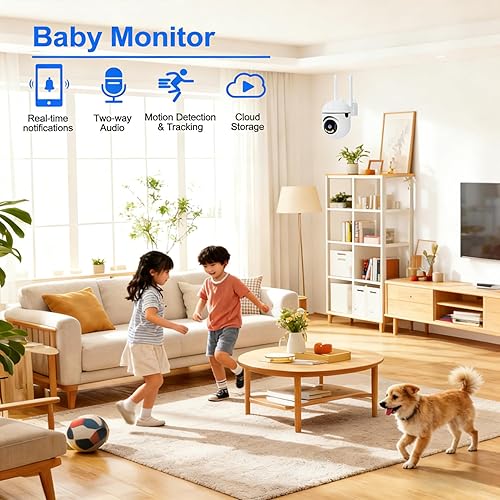 Miniatura 4 de Cámara de seguridad para interiores, cámara HD de 3 MP para perros con visión nocturna, detección de movimiento para monitor de bebés y mascotas,