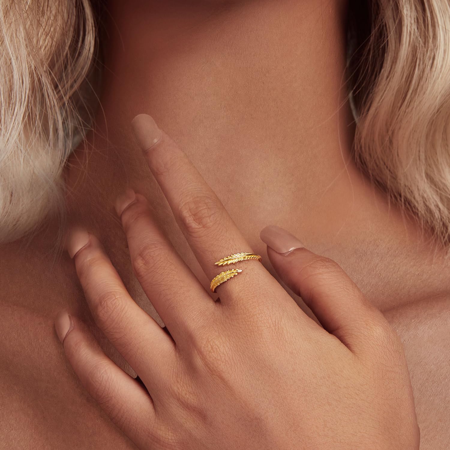 Anillo de Rama Ajustable de Laurel con Hojas de Rosa de Plata de Ley 925, joyería