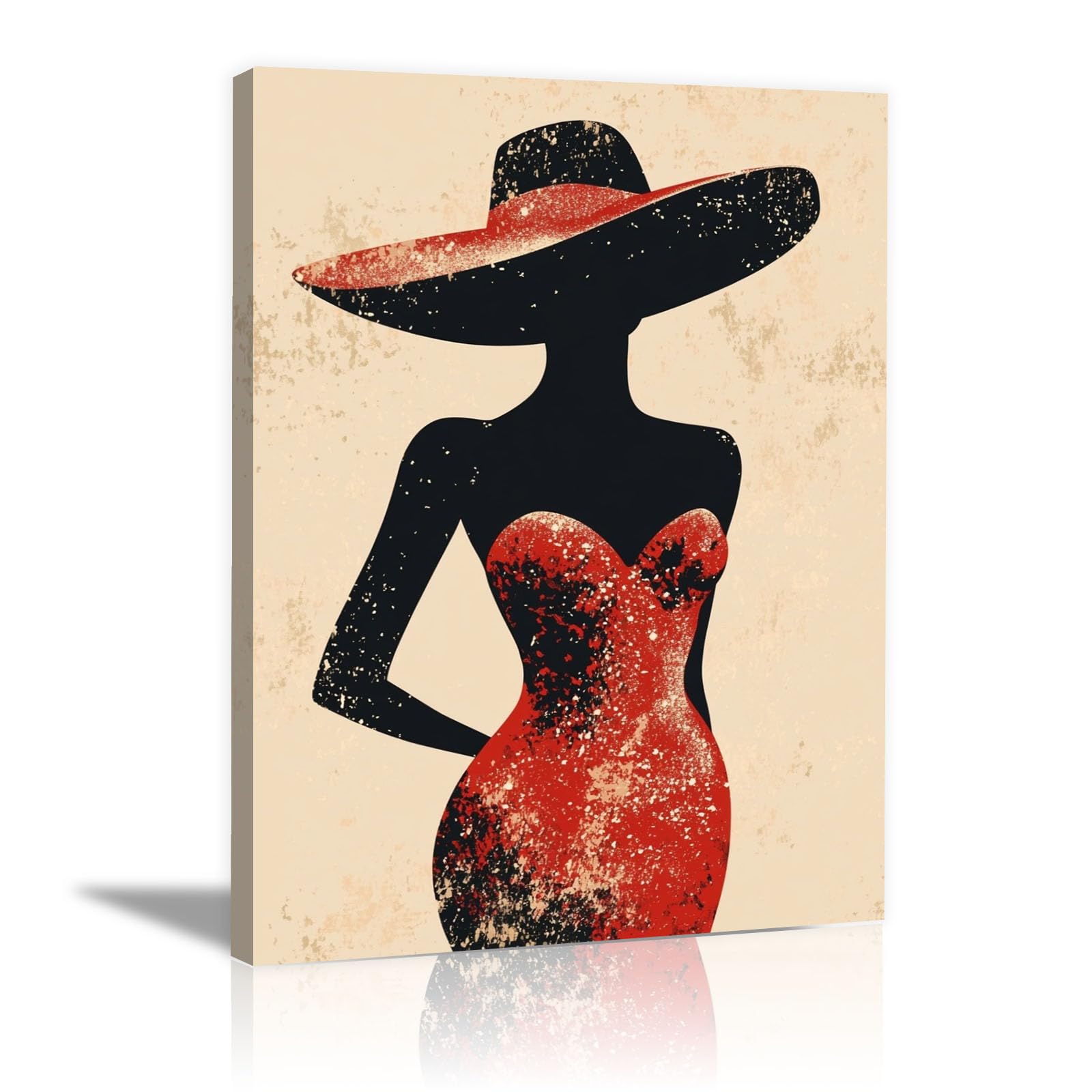 TERUEA Beautiful Girl Animals Poster Canvas Art Wall Decor Woman Red Hat Silhouette Picture Prints for Girls Room Bedroom Wall Decor(Red)-70x100cm Framed