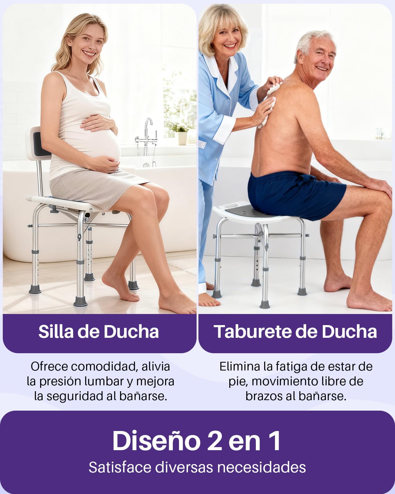 Kekoy Silla Ducha Personas Mayores, Taburete Ducha Reforzado, Placa de Asiento Ensanchada, Ajuste de Altura de 5 Niveles, para Adultos y Discapacitados, Gris