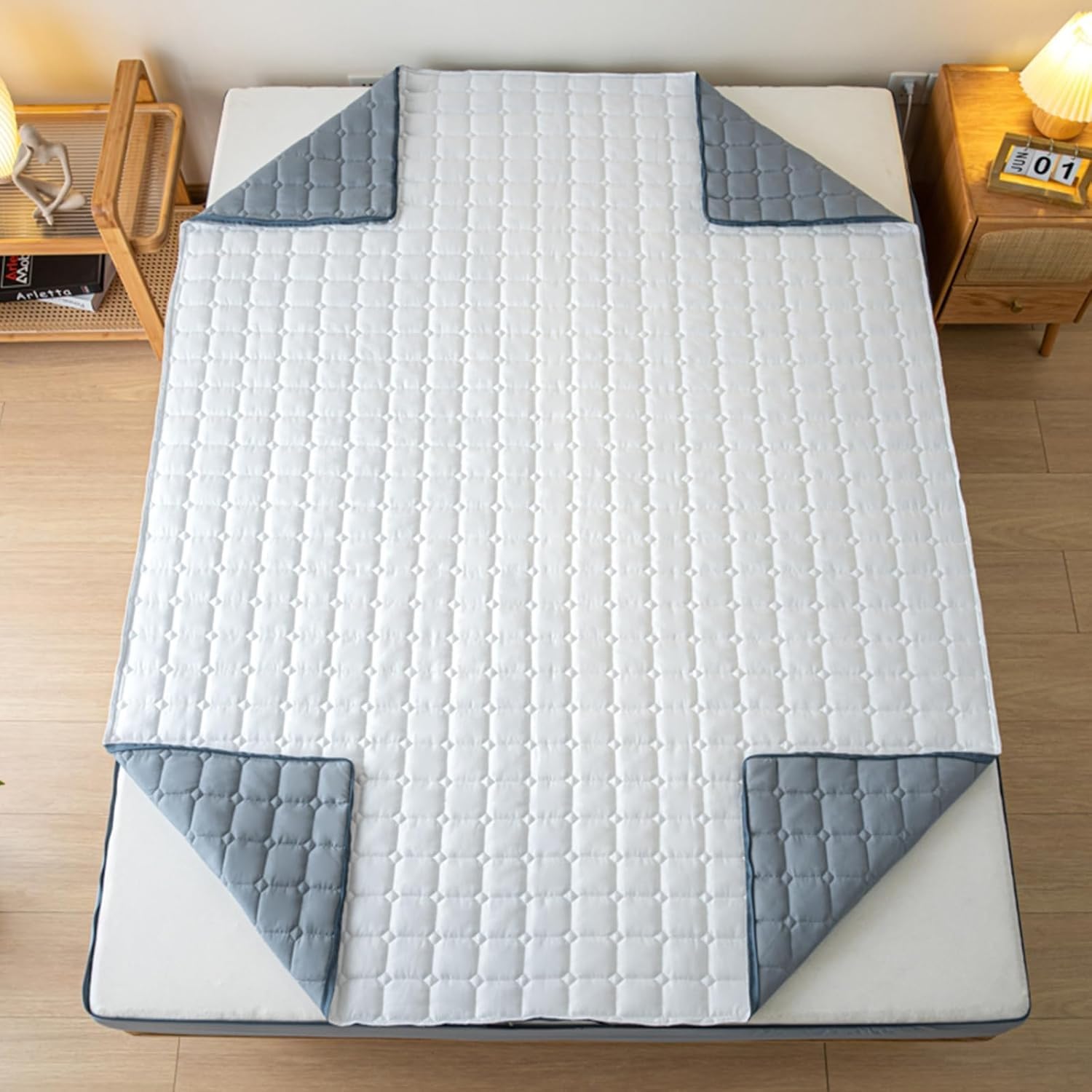 Housse de Matelas avec Fermeture éclair, Protège-Matelas Respirant Lavable Matelas Integral Matelassé Drap-Housses(Bleu,90x190x15cm)