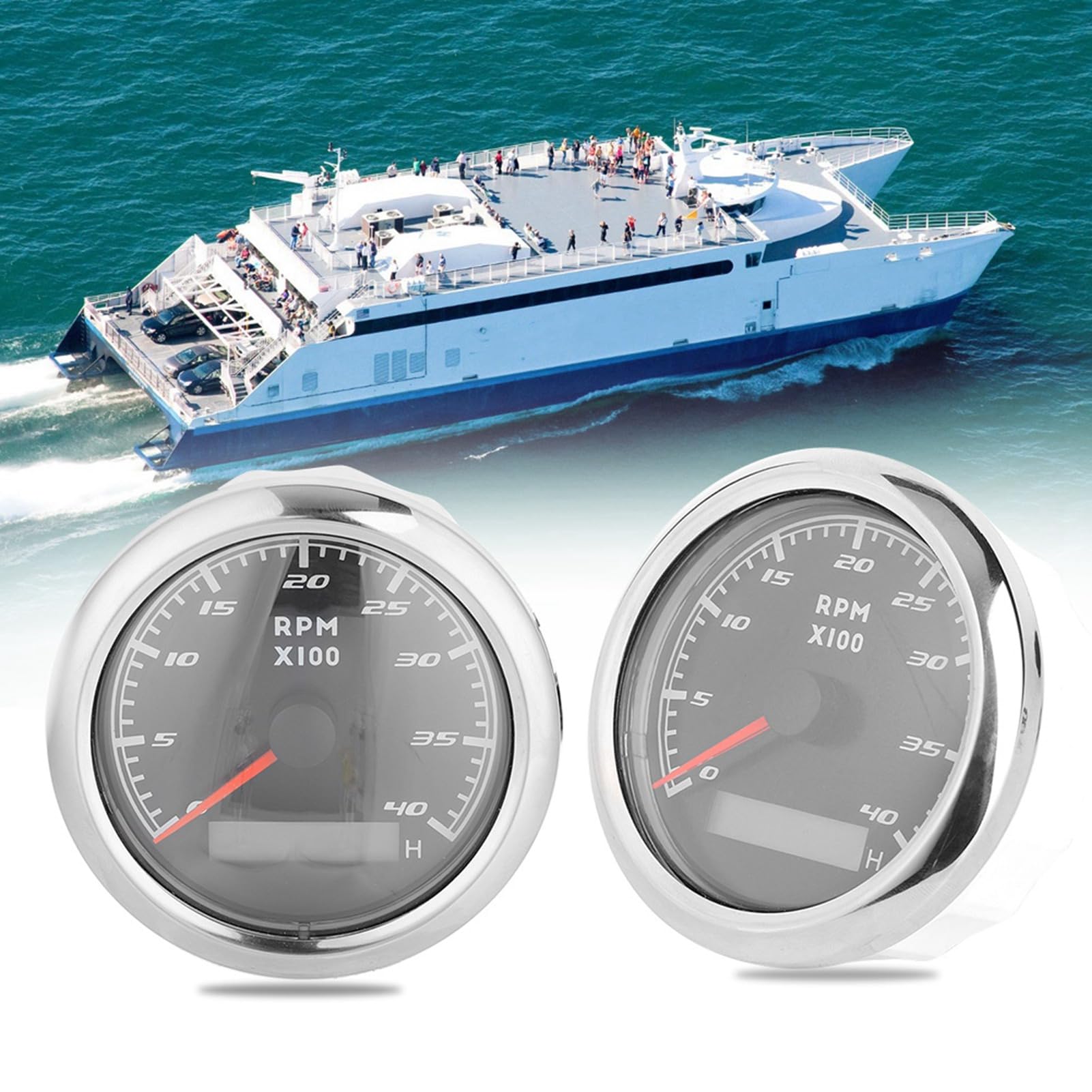 Tacómetro para barcos, medidor de tacómetro marino de 3,3 pulgadas, medidor de RPM, contador de horas LCD, contador de revoluciones, 12 V, 24 V, para salpicadero marino