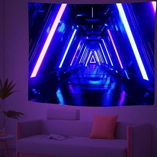 Miniatura 6 de QpaZynthy Tapiz de túnel de luz negra, tapiz de onda de vapor que brilla en la oscuridad, tapiz reactivo a los rayos UV, de ciencia ficción, tapices