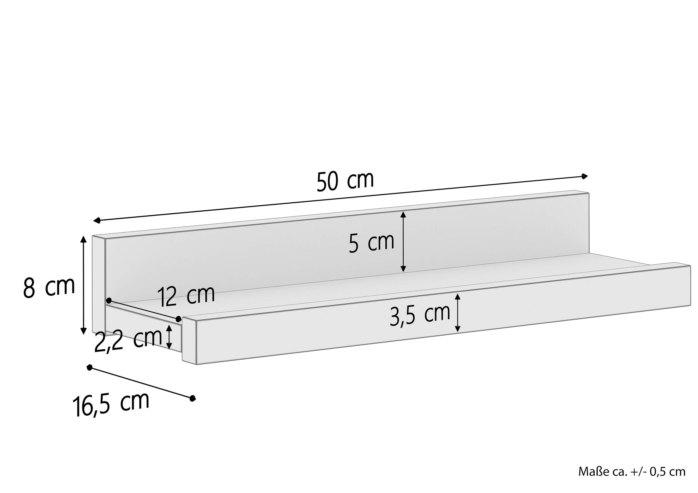 Erst-Holz Wandregal Buche Holzablage Fotoleiste Größenwahl50 cm