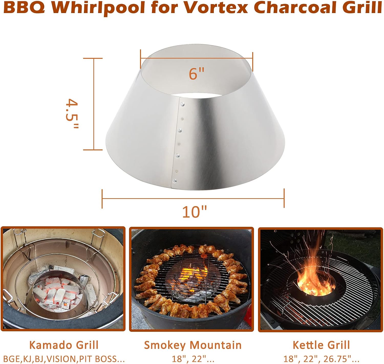 KAMaster BBQ Whirlpool for Weber 22 Kettle Grill Accessories with 17" Stainless Steel Charcoal Fire Grate for XL Big Green Egg