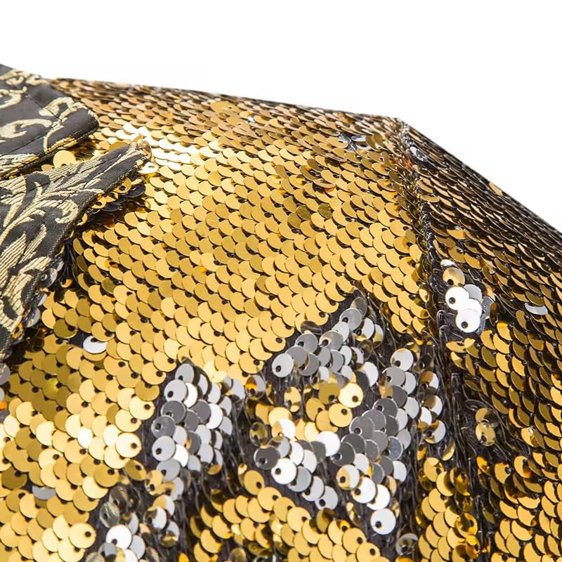 Men Two-Colour Sequin Suit Stage Performance Jacket Nightclub Bar DJ Singer Host Jacquard Spliced Blazer Coats3