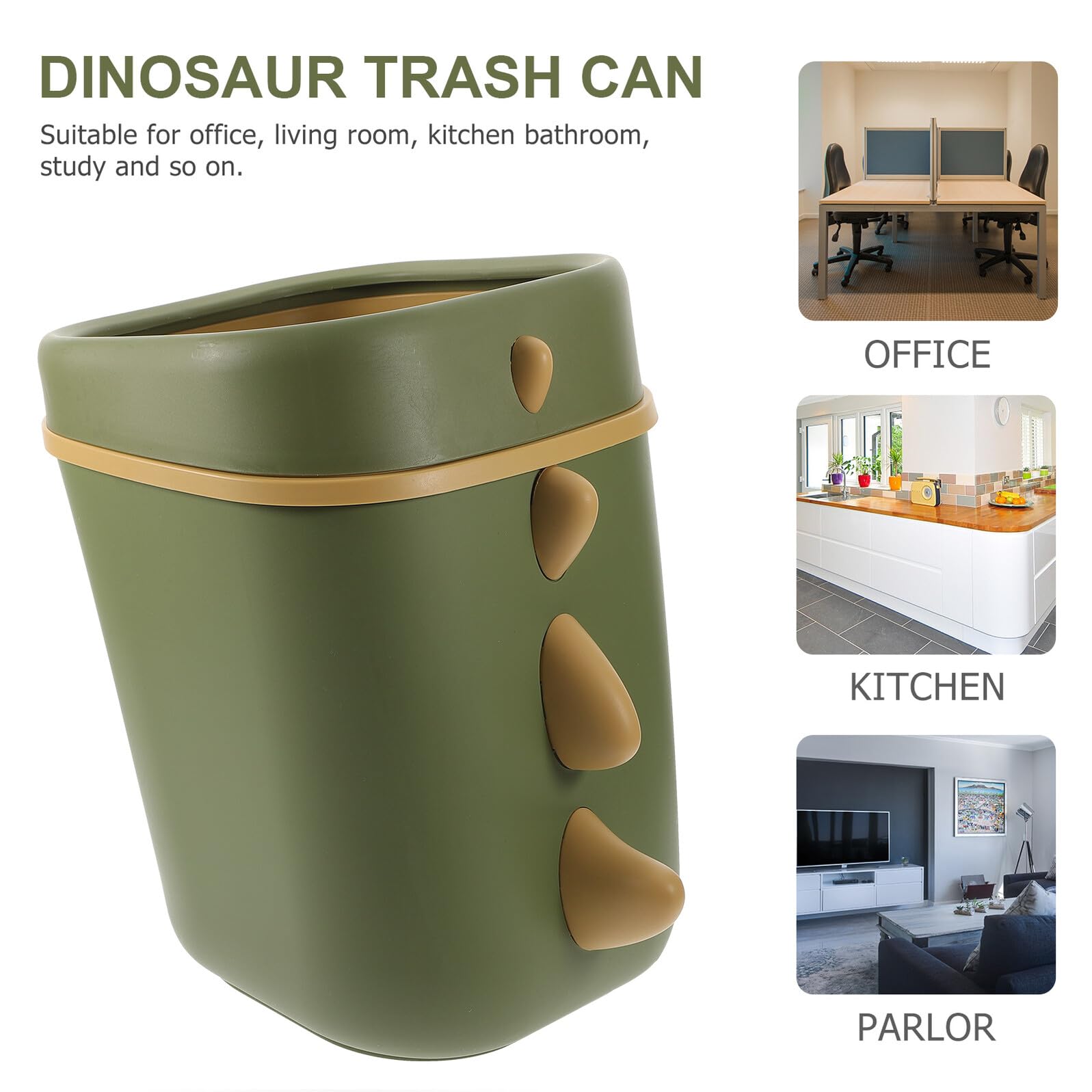 TEHAUX Kreativer Dinosaurier Mülleimer aus Kunststoff Stabil und Leicht zu Werfen Großer Papierkorb für Büro und Küche Grün und Kindgerecht Gestaltet