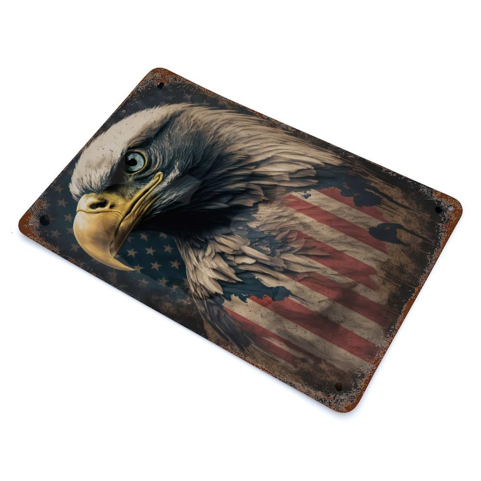 American Bald Eagle 11.8"x7.9" Rusty Metal Tin Sign, Novelty Wall Decor for Cafe, Home Bar And Lounge Decor