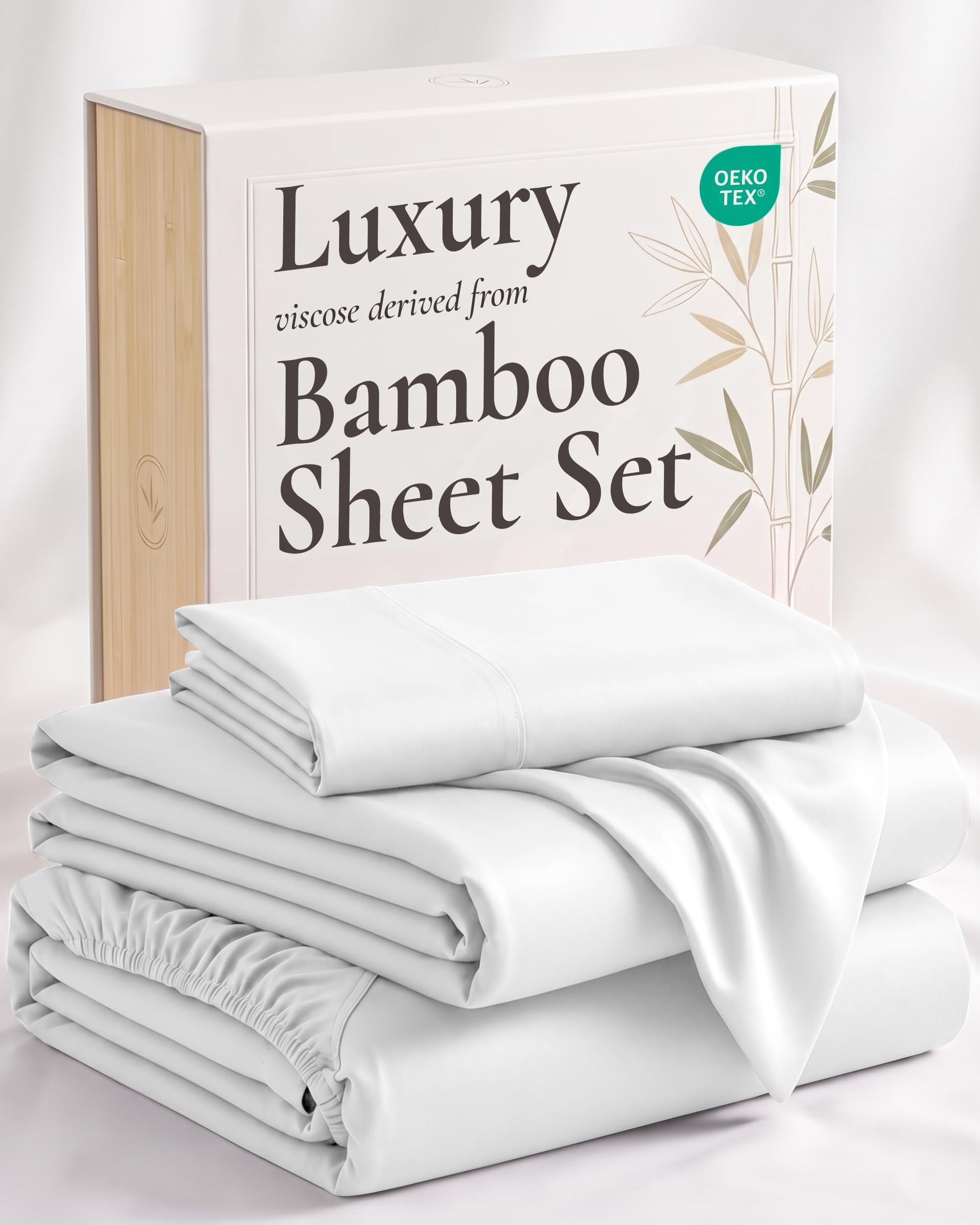 Hotel Sheets Direct 3 Piece Bed Sheet Set Twin XL Size, 100% Viscose Derived from Bamboo Sheets Set with 1 Pillowcase, Cooling & Breathable Luxury Bedding, Moisture-Wicking & Silky Soft Texture, White