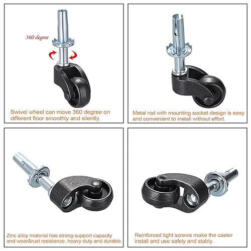 Miniatura 4 de OwnMy Juego de 4 ruedas universales de aleación de zinc de color negro antiguo ruedas giratorias de 360 grados repuesto de rueda de metal resistente