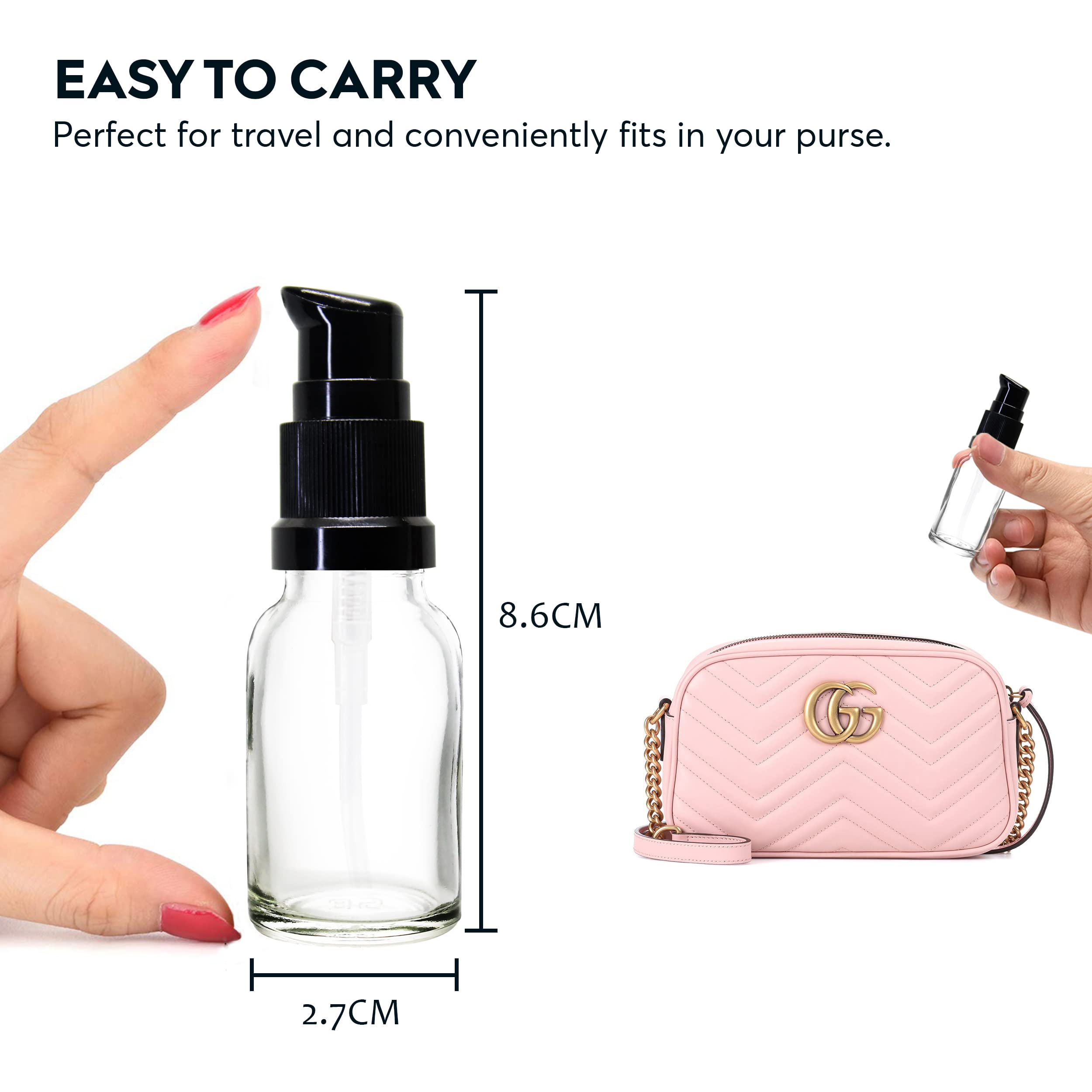 nsb herbals 15 ml Clear/Transparent Round Empty Glass Bottle With Lotion Pump And Black Cap For Essential Oils, Diy Skin Care, Cosmetics, Bottle (Pack Of 3) - Image 4 thumbnail