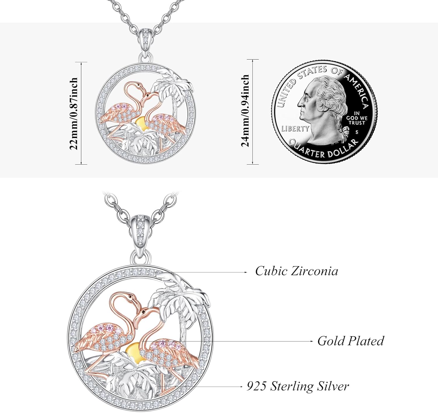 KINGWHYTE Pink Flamingo Necklace 925 Sterling Silver Heart Pendant Necklaces Animal Jewelry Birthday Valentine's Day Gifts for Women - Image 4