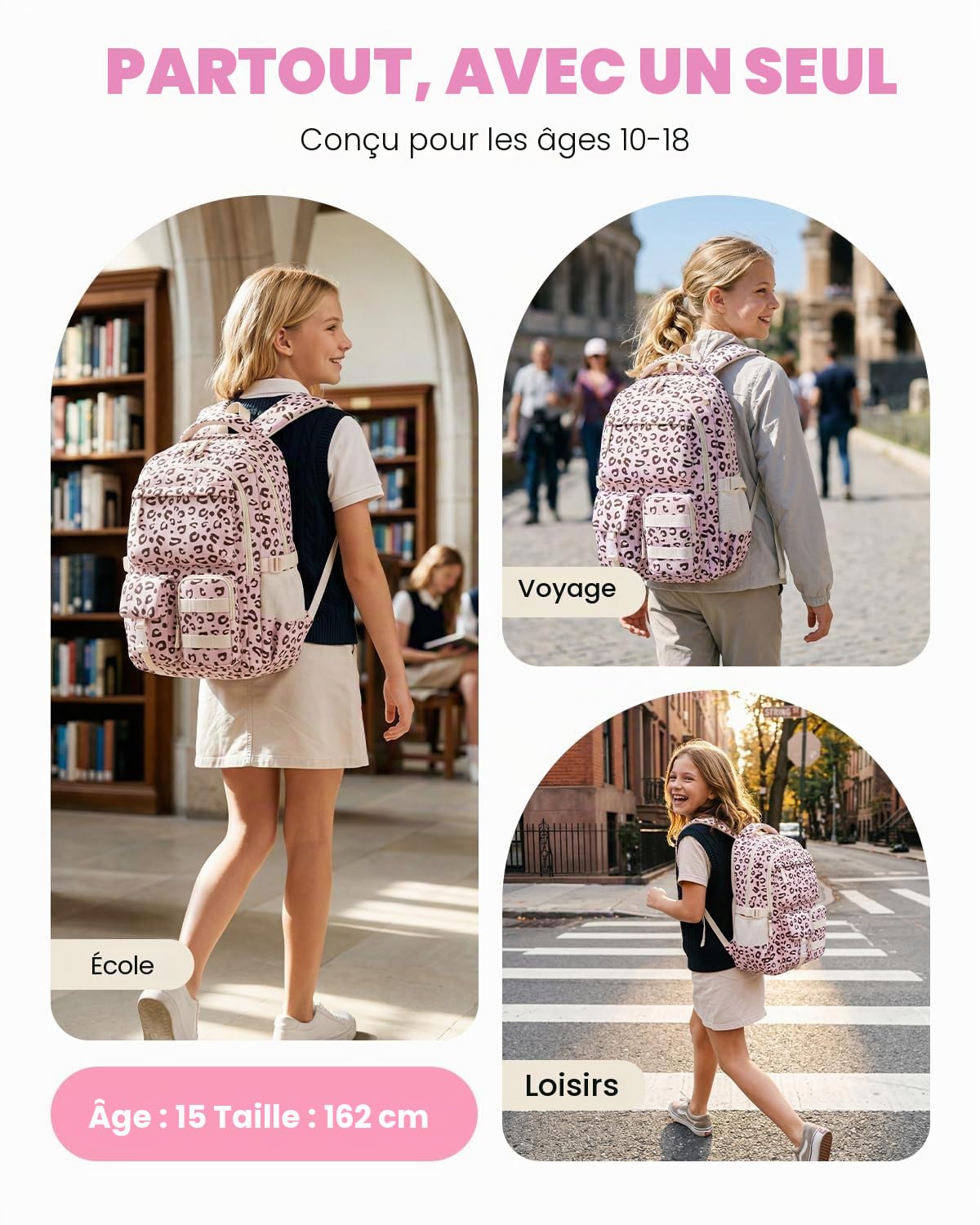 Amythe Cartable École Filles Compartiment Laptop Lycée Collège Grand, Fleur | Compartiment Laptop Lycée Collège Grand Daypack Cord Imperméable Fleur Multi-Poches Spacieux Robuste pour École Voyage