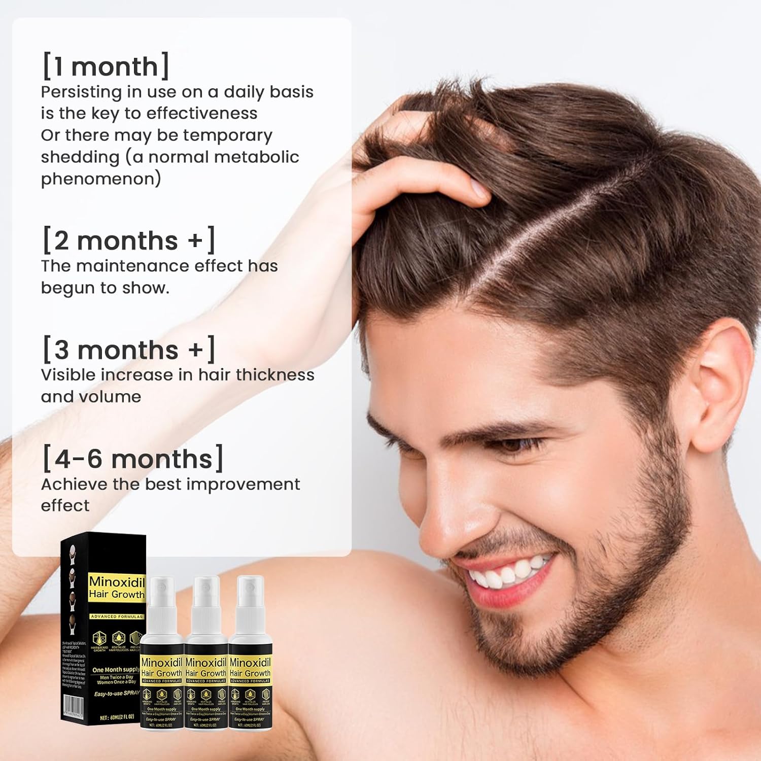 Xinweini Minoxidil for Men Beard Growth Kit, Minoxidil for Women Hair Growth Kit, Hair Loss Treatments for Women Hair Regrowth Treatment, Minoxidil 5%,3 pack - Image 7