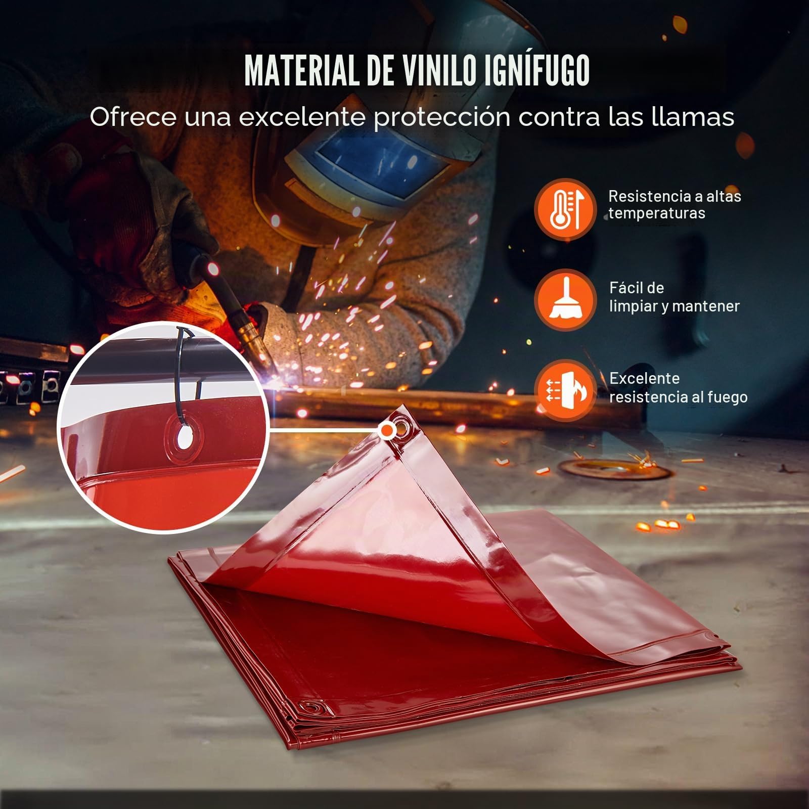 VEVOR Cortina de Soldadura con Marco, 1,8x1,8 m Pantalla de Protección de Soldadura de Vinilo Ignífugo con 4 Ruedas Giratorias 2 Bloqueables, Cortina Móvil Profesional para Taller, Industria, Rojo