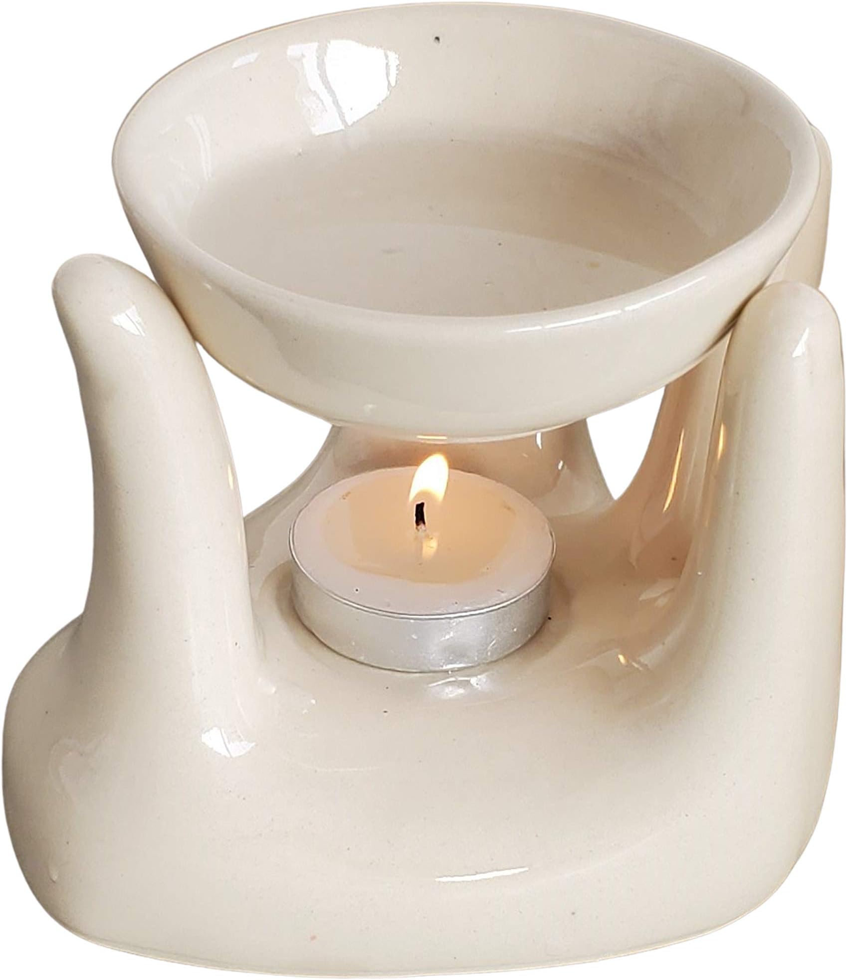 Pure Source IndiaOil Burner for Home, Office, with 1 Tea Light Candle, Made by Porcelain (White)