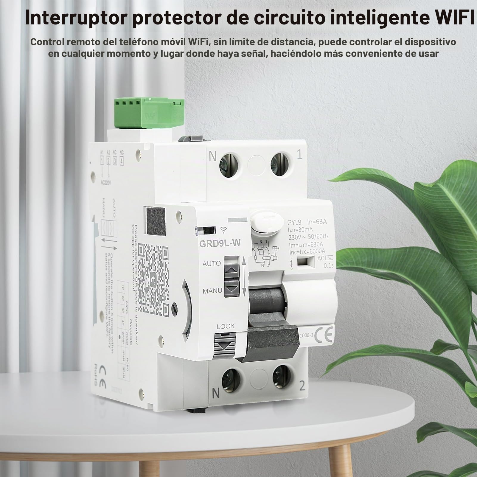 Jadeshay Diferencial Superinmunizado, Disyuntor Inteligente GRD9L-W 2P Diferencial 40A 30ma WiFi Reconectador RCCB Dispositivo de Recierre con Control Remoto