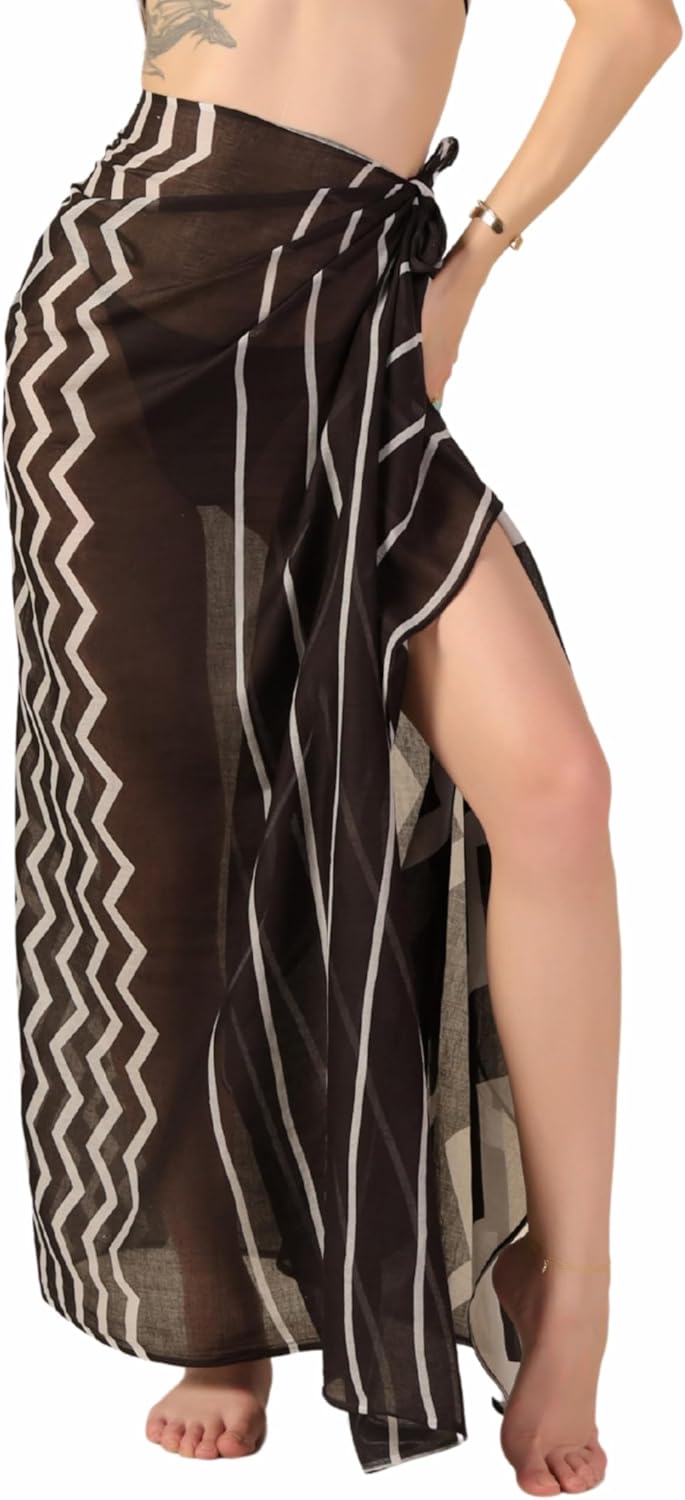 100% Cotton Sarong Cover Up for Women Indian Block Print Beach Wrap Skirt Long Boho Swimsuit Bikini Pareo (73” x 43”)