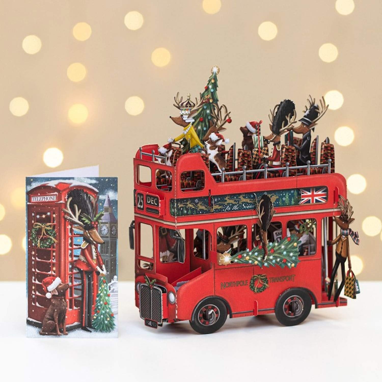 Santa's Red Bus 3D Pop Up Christmas Greeting Card, 6.5 inches - Image 3