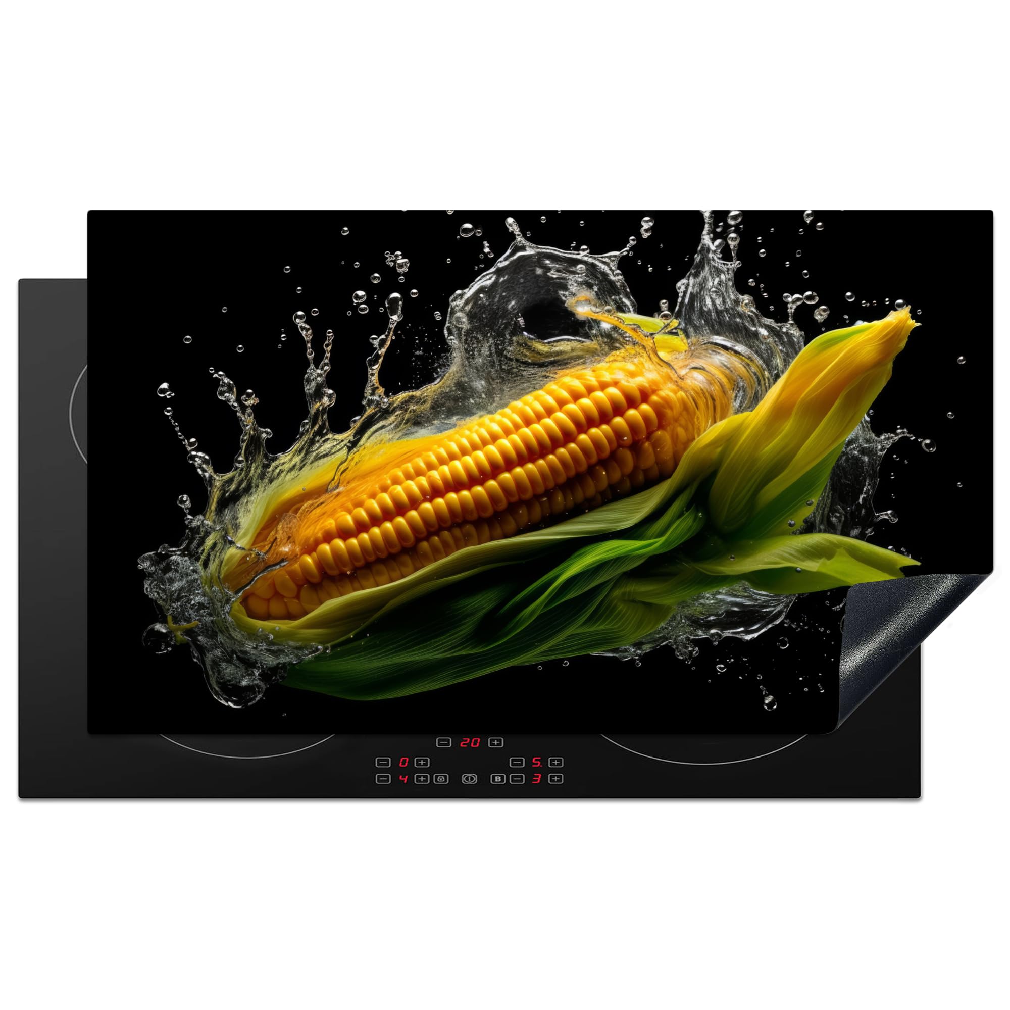 KitchenYeah© Induction Hob Cover Protector Mat 20.5"x35.9" / 91.2x52 cm Kitchen Universal Ceramic Covers for Electric Cookers Vinyl Maize - Vegetable - Black - Water