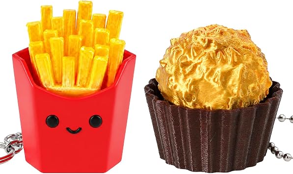 Keyboard Fidget Toy 2PCS Clicker Fidget Set Fries & Chocolate 3D Printed Keyboard Clicker Fidget Keychain Clicky Stress Relief Toy for Adults Anxiety ADHD Desk Toy (Fries & Chocolate)