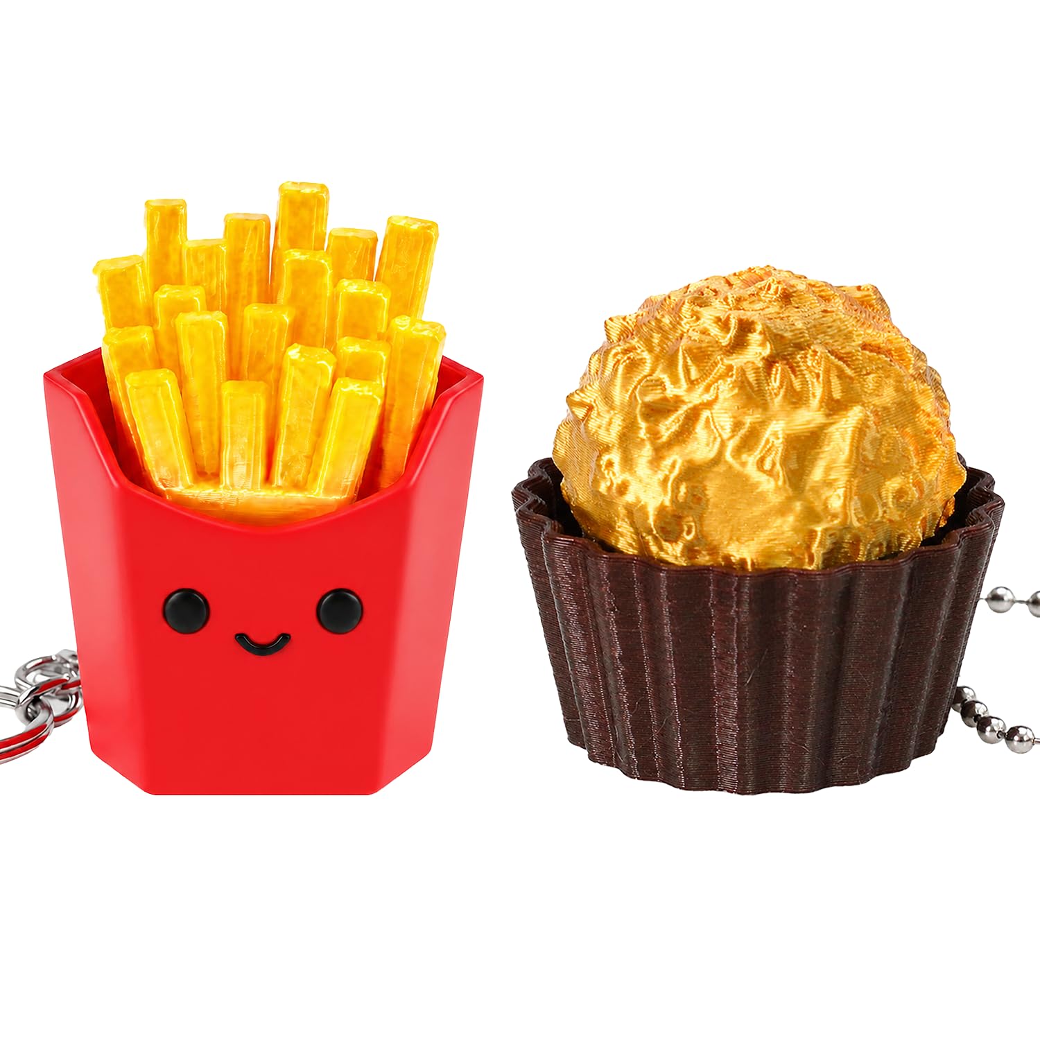 Lanxitown Keyboard Fidget Toy 2PCS Clicker Fidget Set Fries & Chocolate 3D Printed Keyboard Clicker Fidget Keychain Clicky Stress Relief Toy for Adults Anxiety ADHD Desk Toy (Fries & Chocolate)