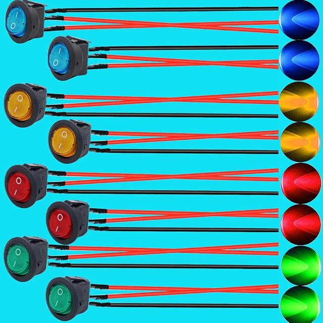 RUNCCI-YUN 8Pcs 20A 12V DC On/Off SPST 3Pin Rocker Toggle Switch Control For Car Or Boat With 4 Colour LED Light IlluminatedWith welding line