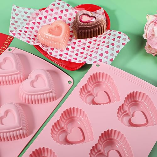 Miniatura 7 de Webake Molde de silicona para tartas con forma de corazón, mini moldes para tartas en forma de corazón, 6 cavidades, molde para magdalenas, paquete