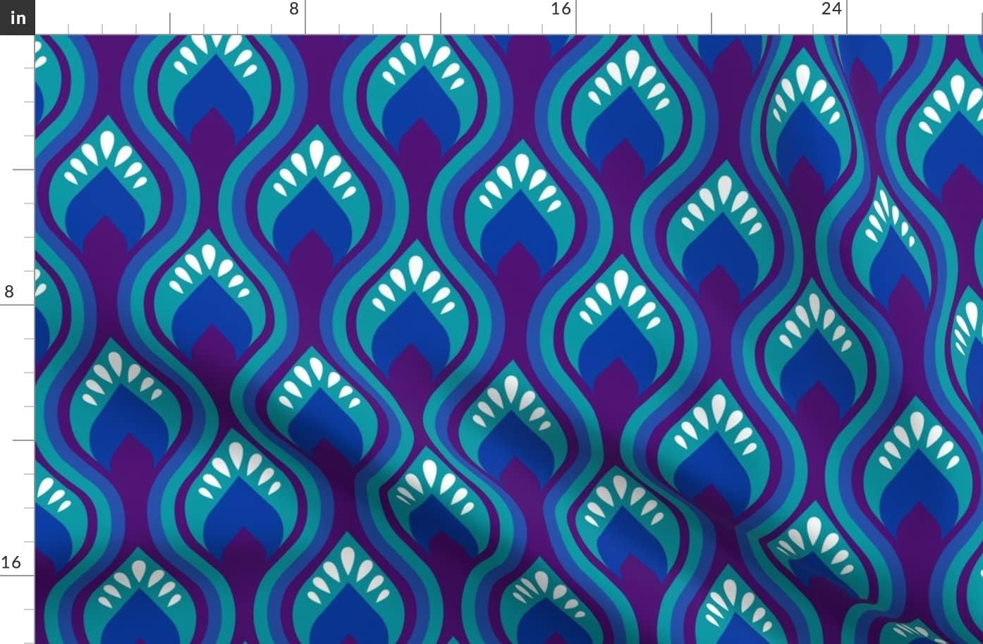 Spoonflower Fabric - Groovy Peacock Blue Teal Retro Purple Turquoise Fish Printed on Organic Cotton Sateen Fabric by The Yard - Sewing Quilting Apparel Home Decor