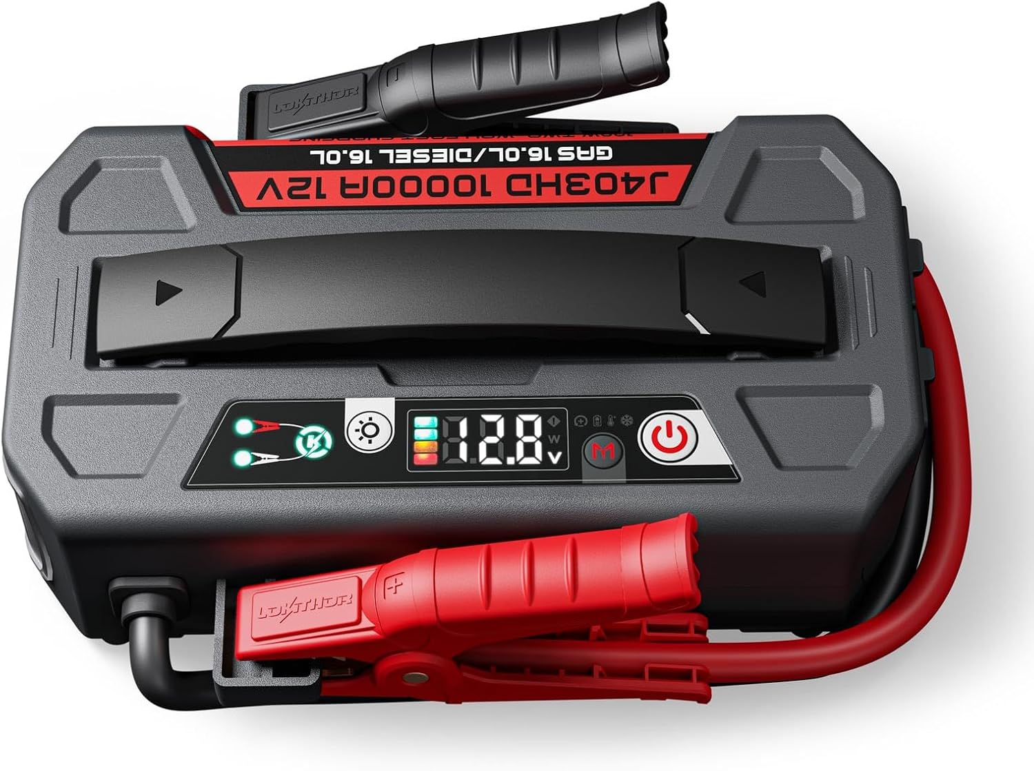 LOKITHOR J403HD 10000A Jump Starter, 12V Car Battery Jumper Starter Portable (16L Gas/All Diesel Engines) Powerful Jump Pack with 100W Quick Charger, 400 Lumen LED Light, 64000mAh Power Bank