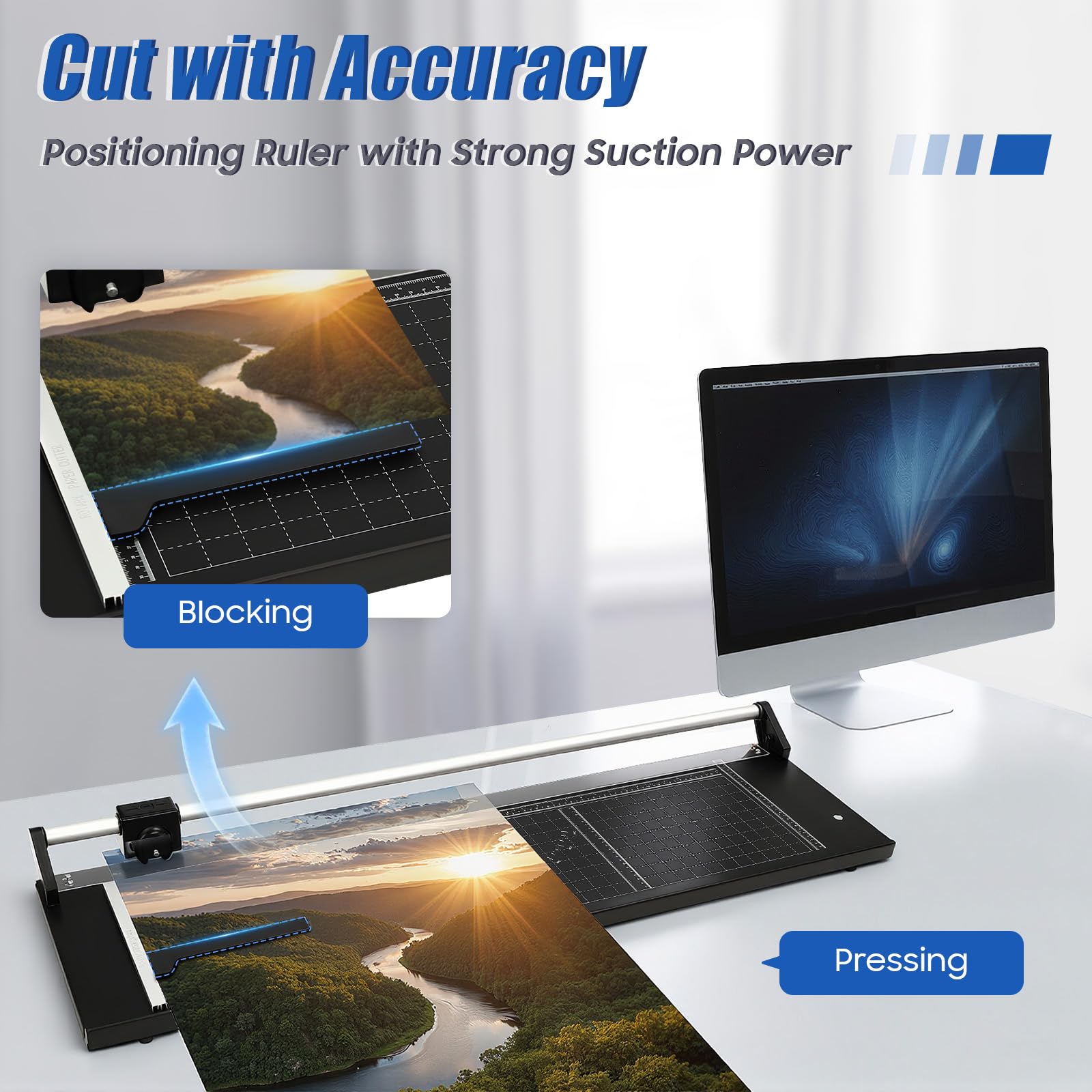 Rollenschneider 36 Zoll (90 cm) Papierschneider mit 2 Ersatzklingen & Magnetischer Positionierrutsche Professioneller Office Paper Trimmer für Präzises Schneiden von Fotos Karten und Karton