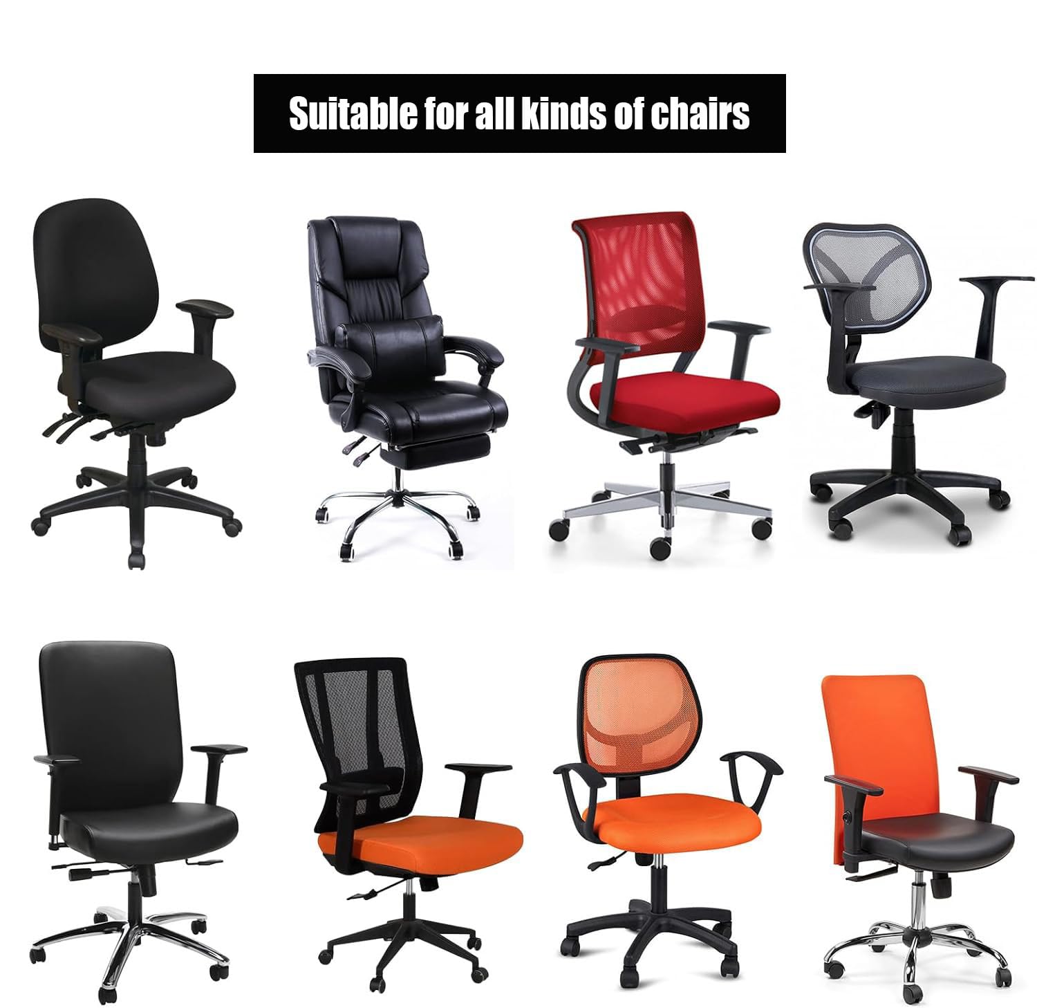 Housse De Fauteuil TIESOME 2 Housse D'Accoudoir Chaise Bureau Extensible Polyester Noir - Soulage Douleurs Coudes