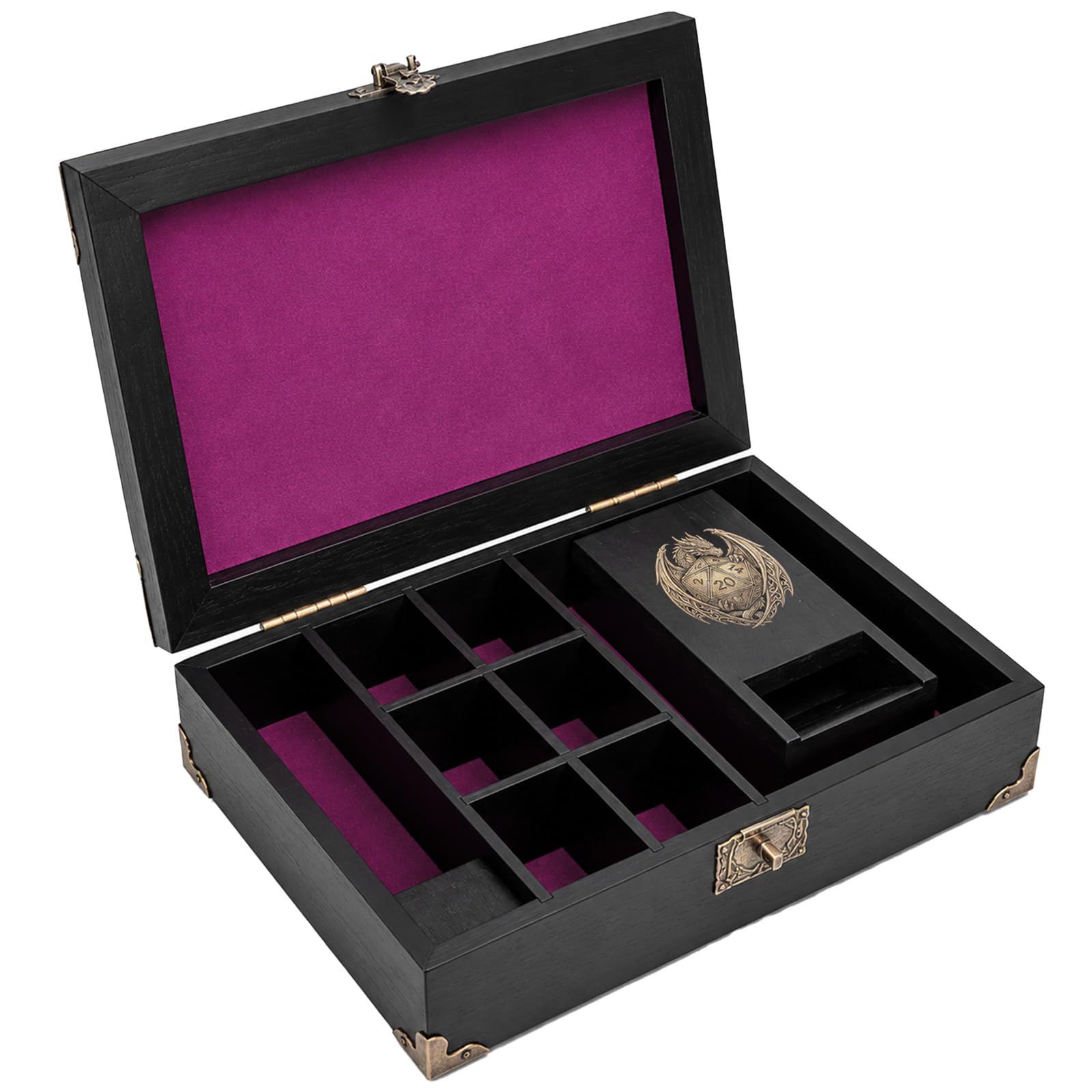 Plateau à dés et tour de rangement – Étui de rangement en bois pour dés – Accessoires de RPG pour jeux de société D&D, cadeaux de joueur (violet)