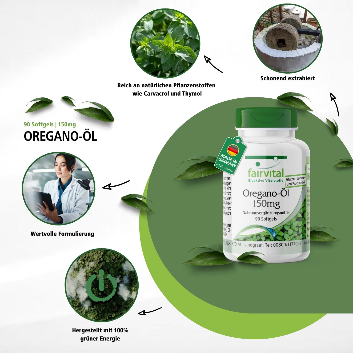 fairvital Oregano-Öl Kapseln 150mg, 90 Softgels, schluckfreundlich, HOCHDOSIERT, Oregano Oil 10:1 Extrakt, Origanum vulgare