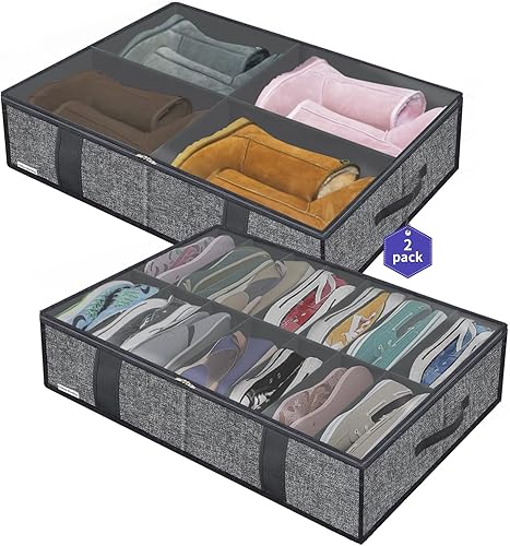ZMGCUBS14S4 - Organizador grande de almacenamiento de zapatos para debajo de la cama, juego de 2 (14 + 4 pares), caja plegable de tela resistente