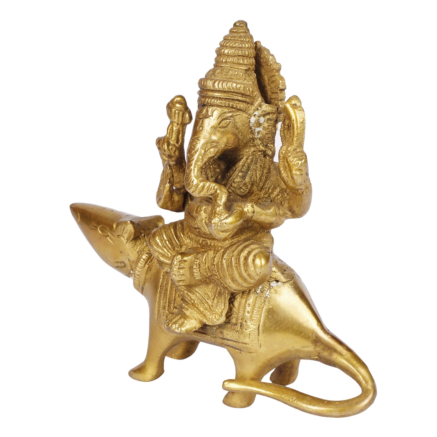 Idole Souris Mushak En Métal Doré - Décoration Pour Pooja De Ganesh, Ganesh Chaturthi, Diwali - 3
