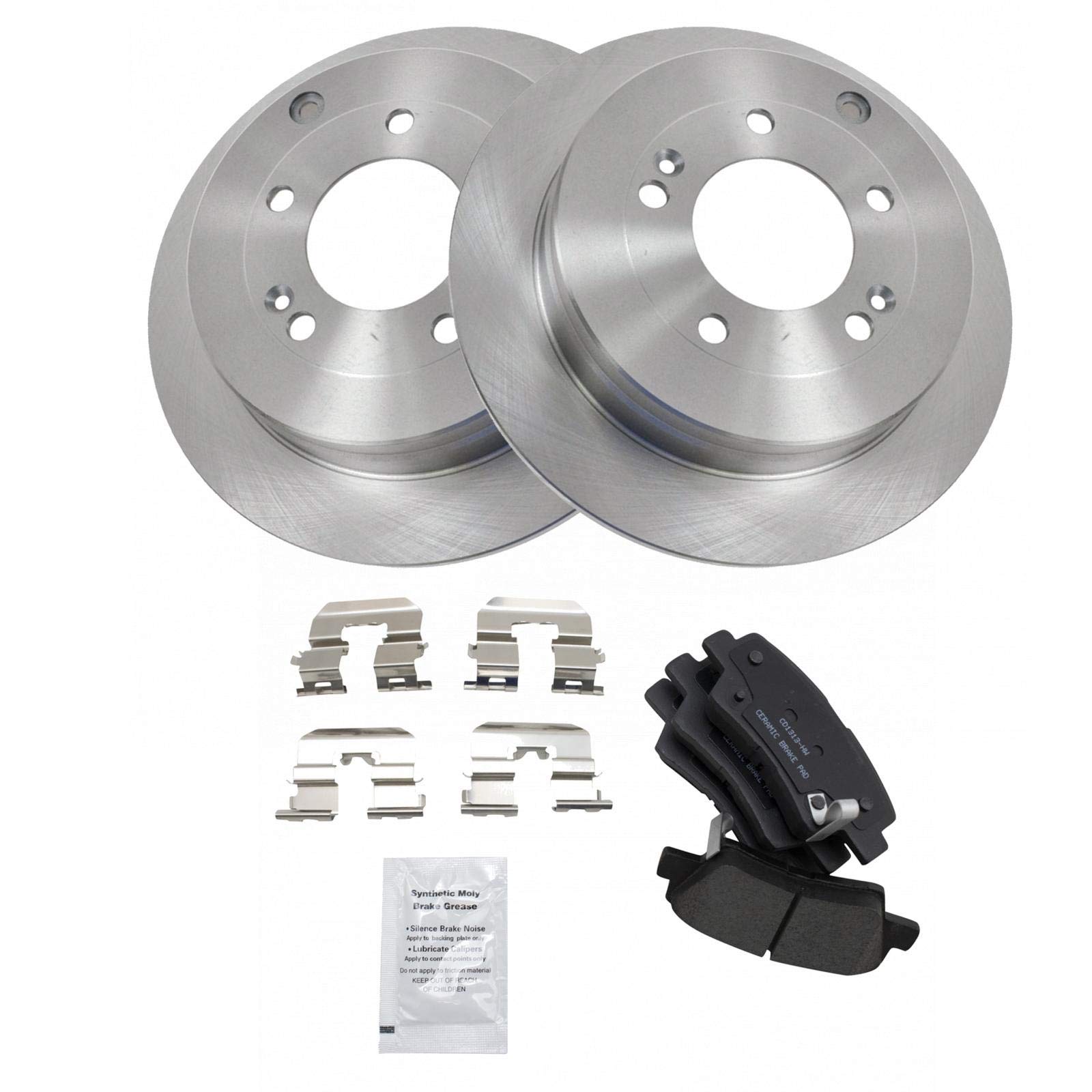 TRQ Rear Brake Pad & Rotor Kit Brake Pads Brake Rotor Ceramic Compatible with 2010 Hyundai Azera 2007-2009 Kia Amanti