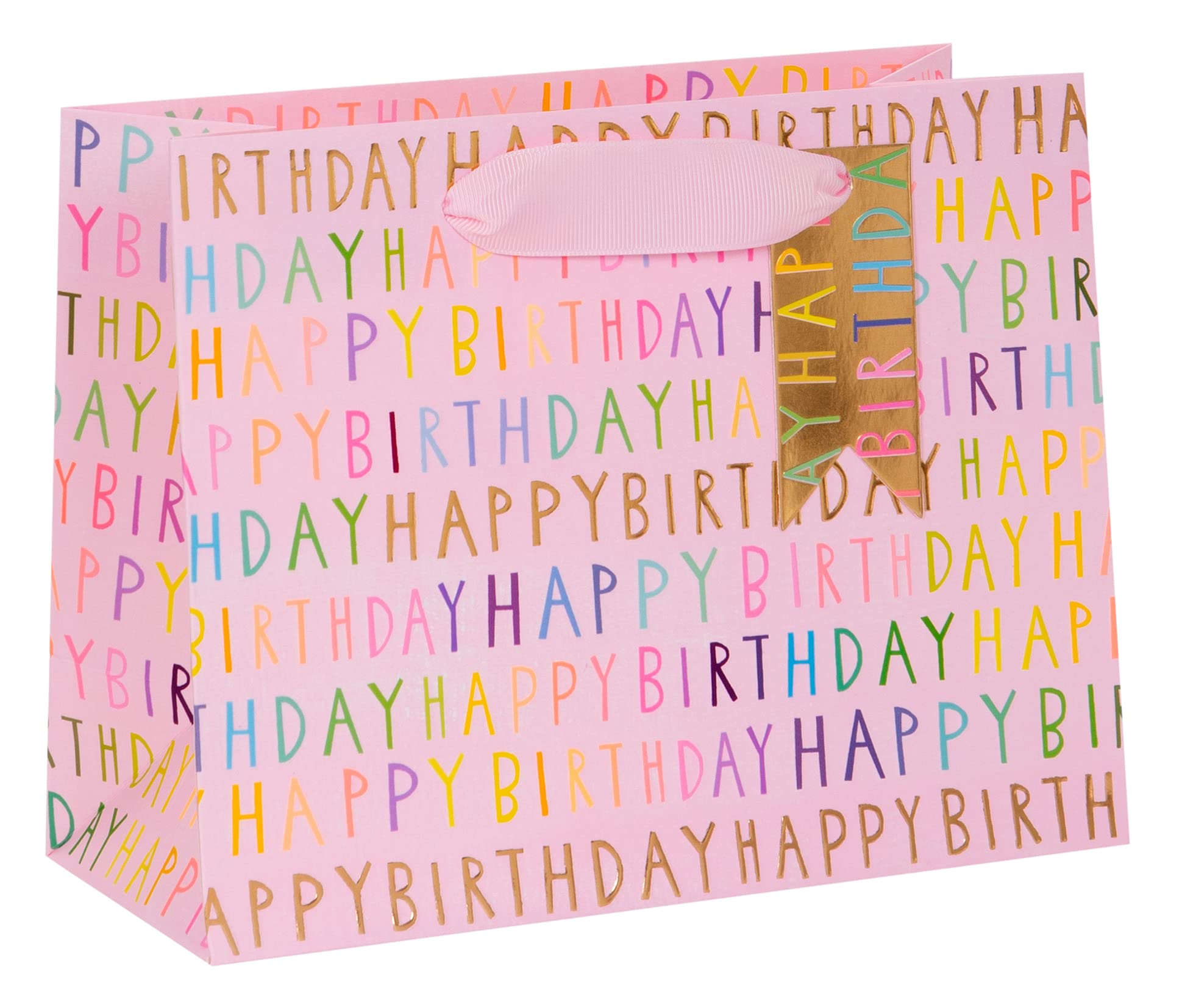 Glick Luxury Gift Bag - Happy Birthday Landscape Gift Bag, Pink, Medium, 175 x 225 x 100mm